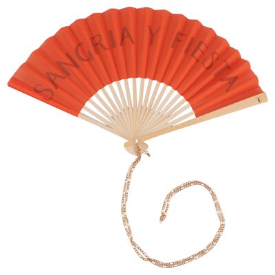 Sangria Y Fiesta Orange Fan, Bamboo Handle with Chain, Unique Colors