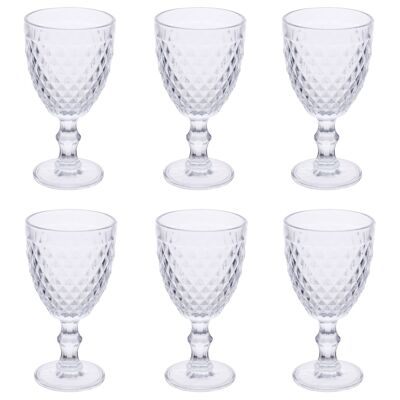 Set 6 calici vino 370 ml in vetro, superficie lavorata effetto diamond, trasparenti, Madame
