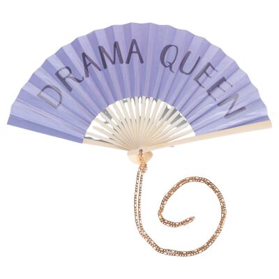 Drama Queen Lilac Fan, Bamboo Handle with Chain, Unique Colors
