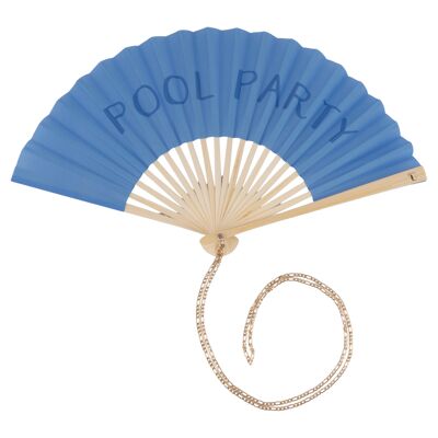 Pool Party Fan Blue, Bamboo Handle with Chain, Unique Colors