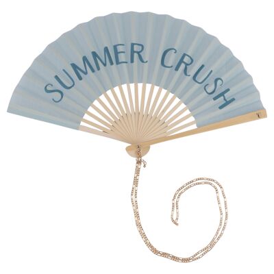 Summer Crush Fan, Light Blue, Bamboo Handle with Chain, Unique Colors