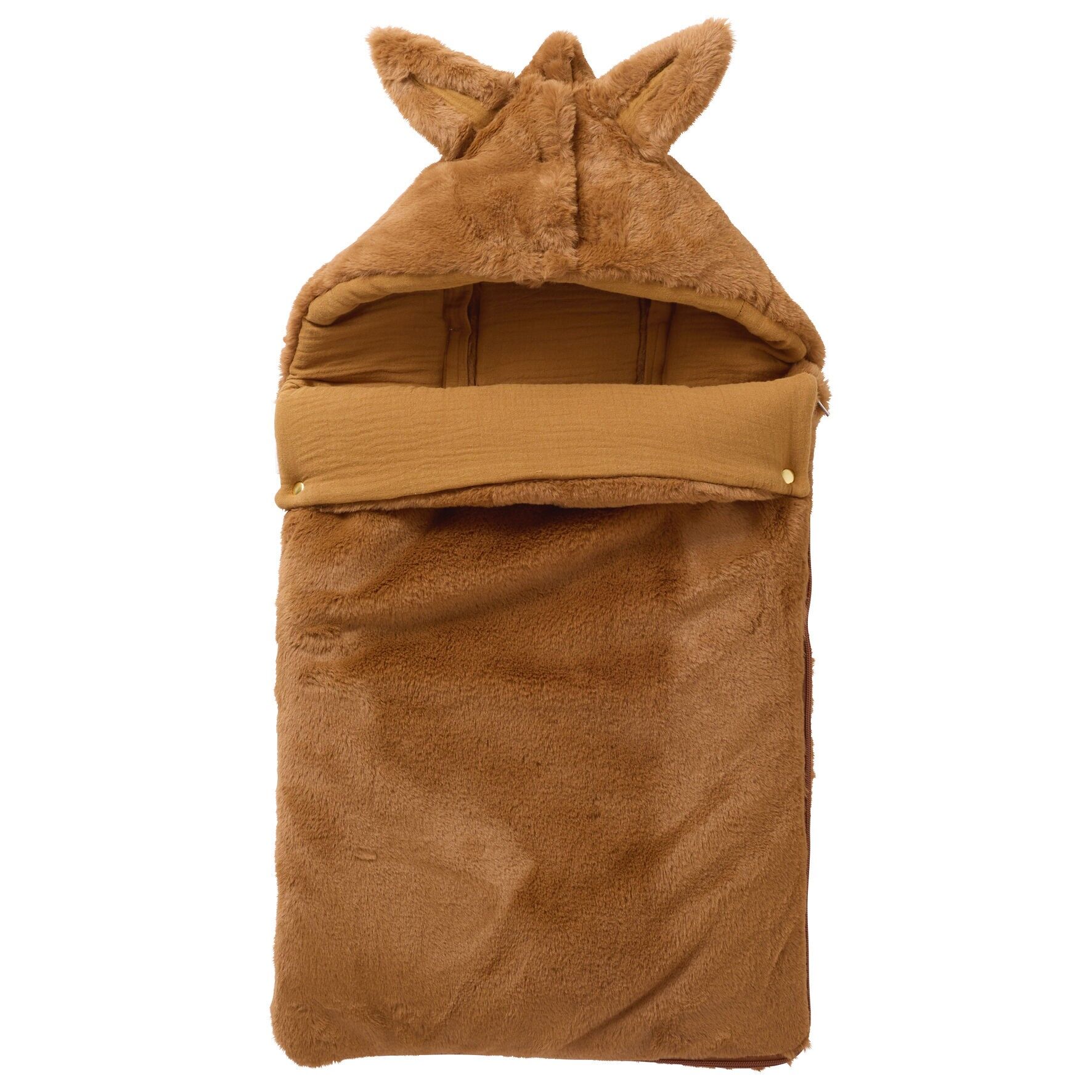 Nido per neonati in pelliccia sintetica angora foderato in garza di cotone - Havana