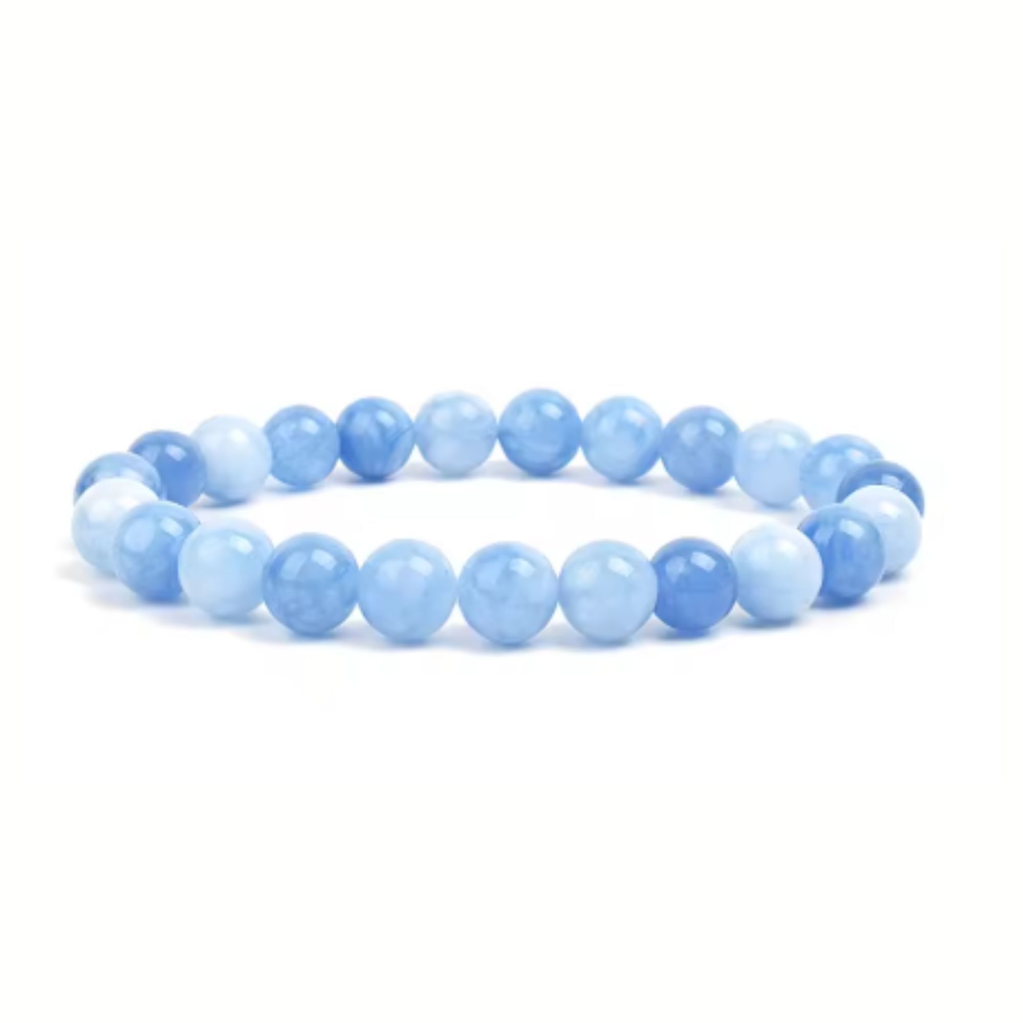elastic bracelet natural stone AQUAMARINE round beads 8 mm