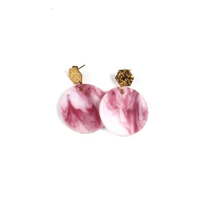 Orecchini rotondi in marmo rosa e bianco