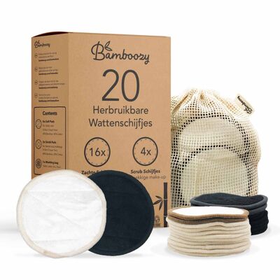 20x Almohadillas de algodón reutilizables negras + blancas de 2 capas