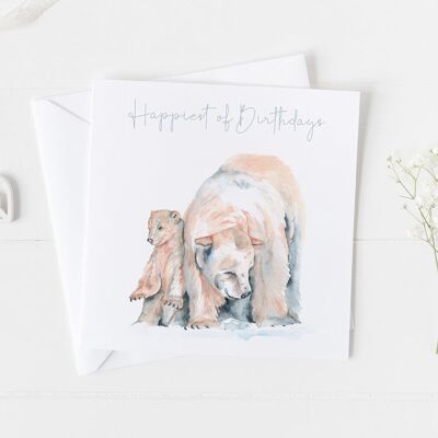 Biglietto d'auguri con design acquerello orso polare per i compleanni più felici