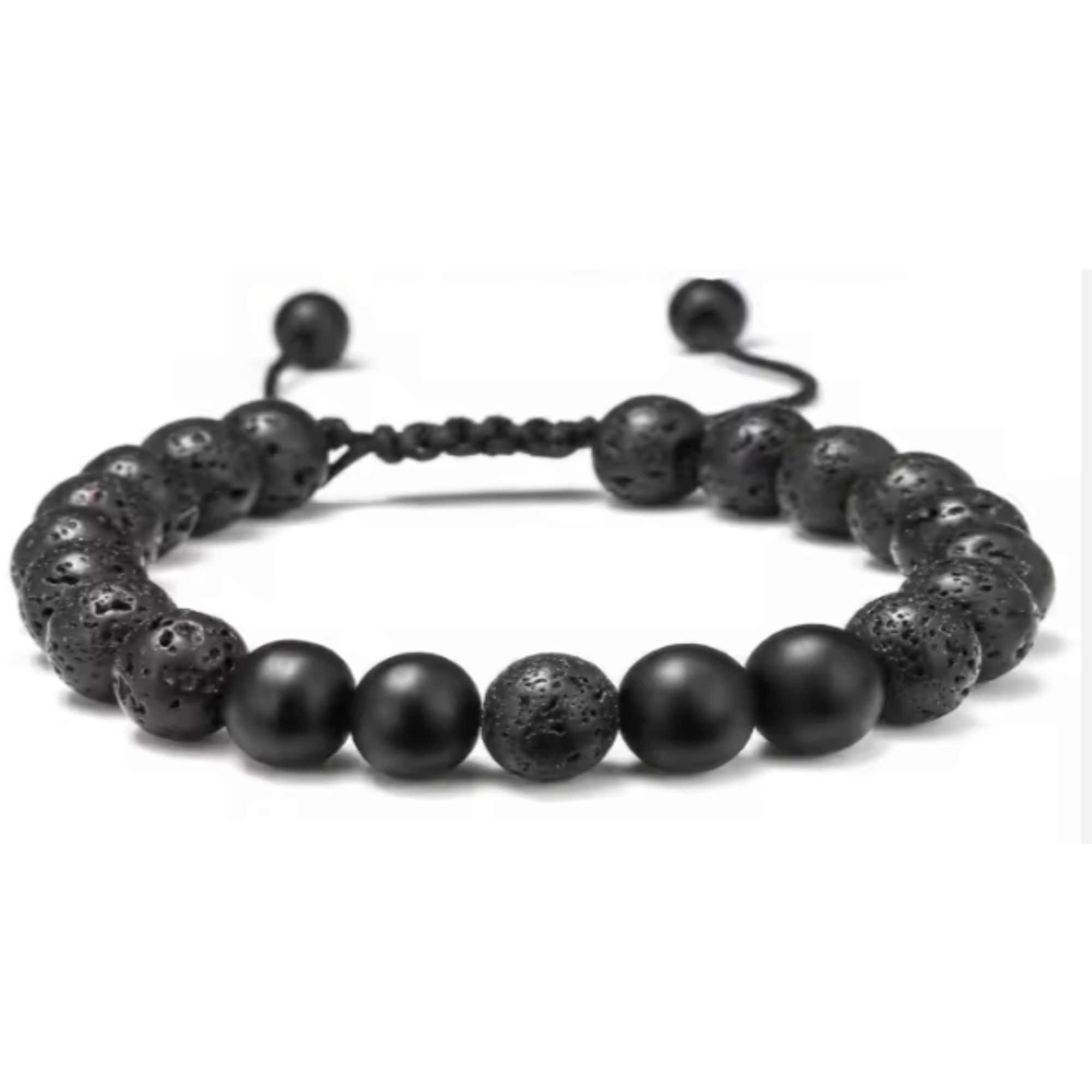 bracciale cordino scorrevole pietra naturale ONICE OPACO / PIETRA LAVICA perle tonde 8 mm