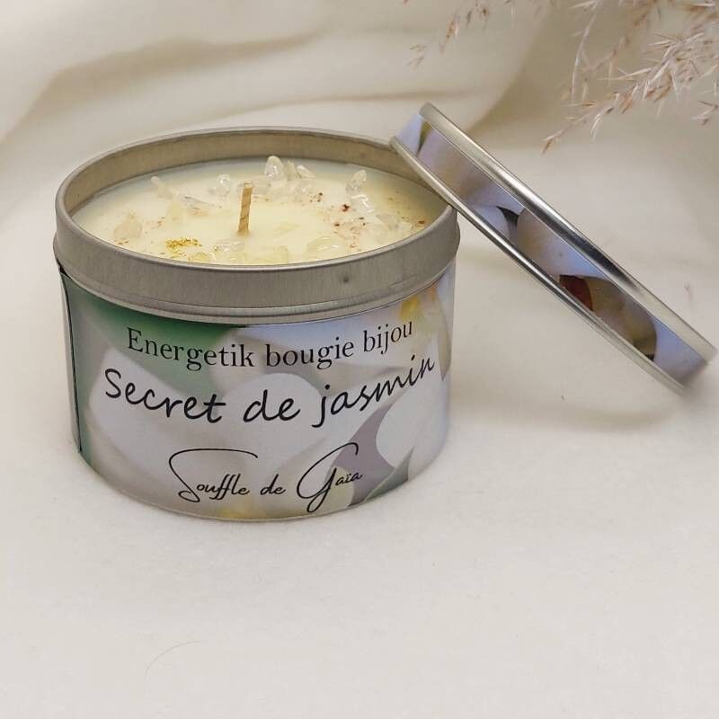 Candela gioiello profumata Secret de Jasmin - ciondolo in pietra litoterapia - cera naturale - fragranza Grasse