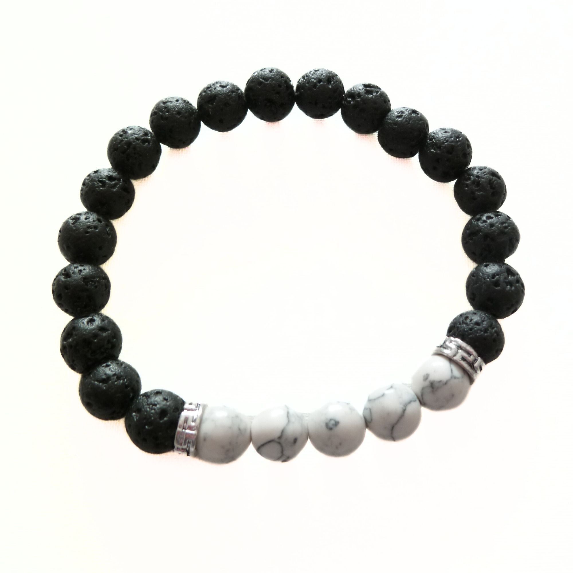 Pulsera elástica piedra natural PIEDRA LAVA / HOWLITA cuentas redondas 8 mm