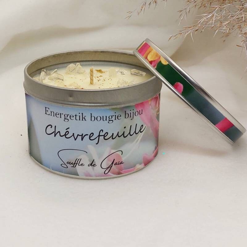 Candela gioiello profumata al caprifoglio - ciondolo in pietra litoterapica - Cera naturale - Fragranza Grasse