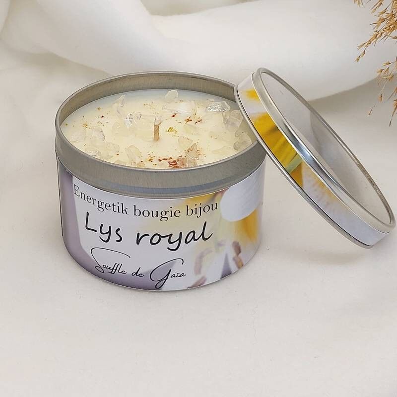 Candela gioiello profumata Royal Lily - ciondolo in pietra litoterapia - cera naturale - fragranza Grasse