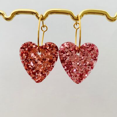 Orecchini creoli con ciondolo a cuore glitterato - Gioielli - Gioielli per le orecchie - Orecchini alla moda e originali - Resina