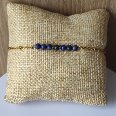 bracciale pietra naturale LAPISLAZZULI catena acciaio inox oro 4mm