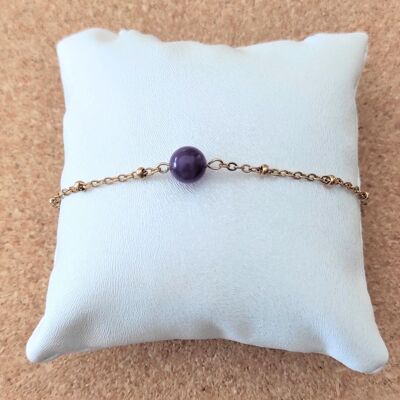 AMETHYST natural stone bracelet 8mm gold stainless steel chain