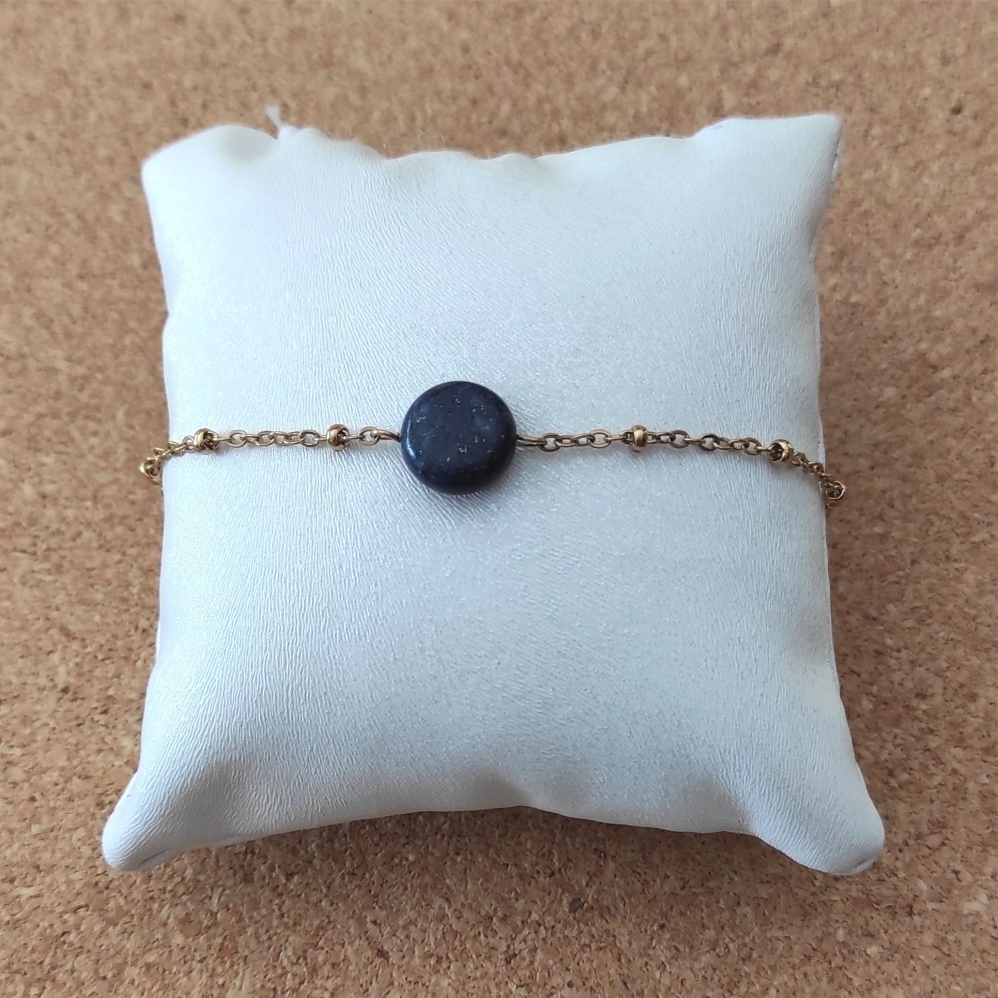 bracciale pietra naturale LAPISLAZZULI catena acciaio inox oro 10 mm