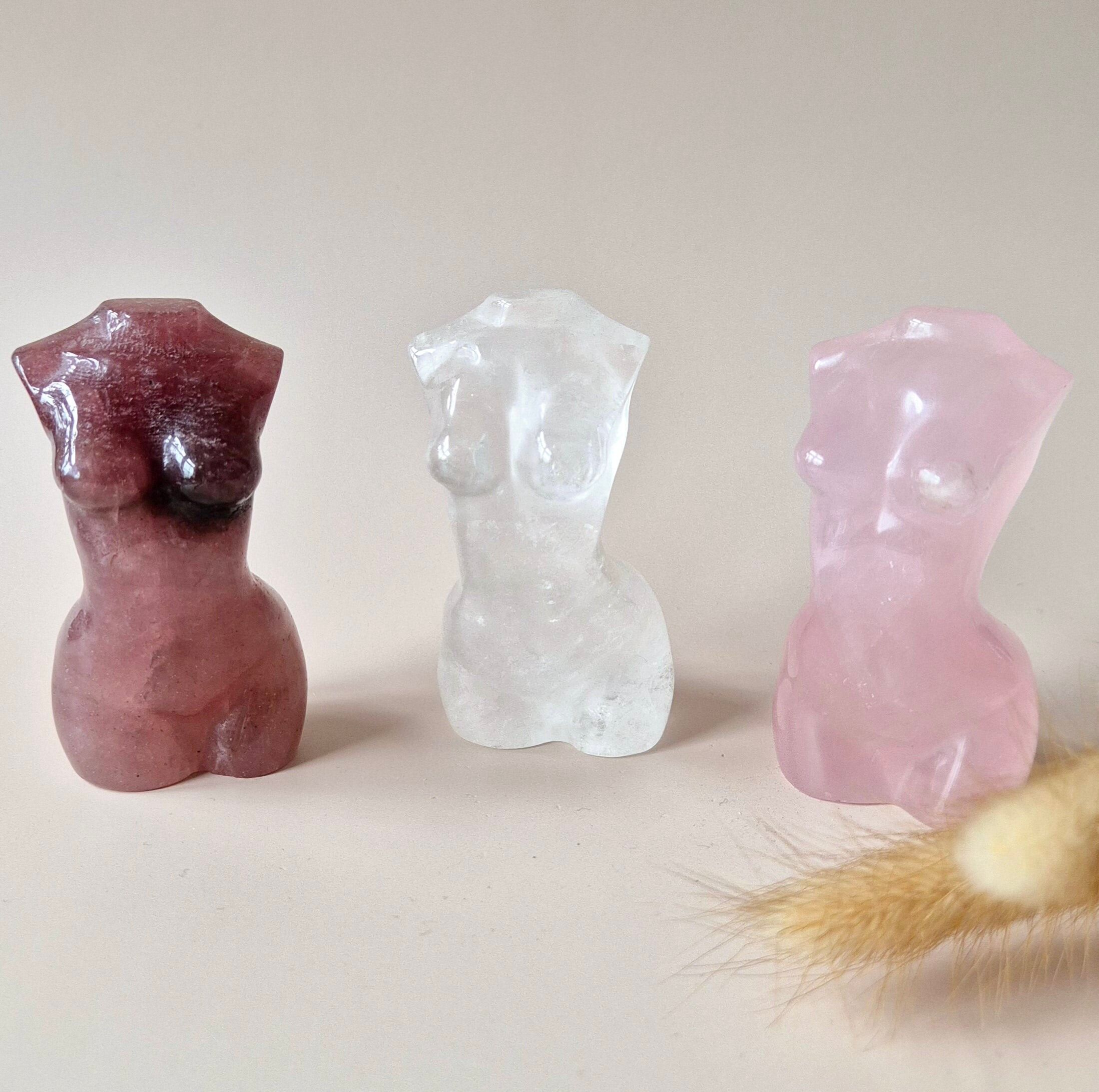 Busto femminile in pietra preziosa (8 cm) - Quarzo rosa