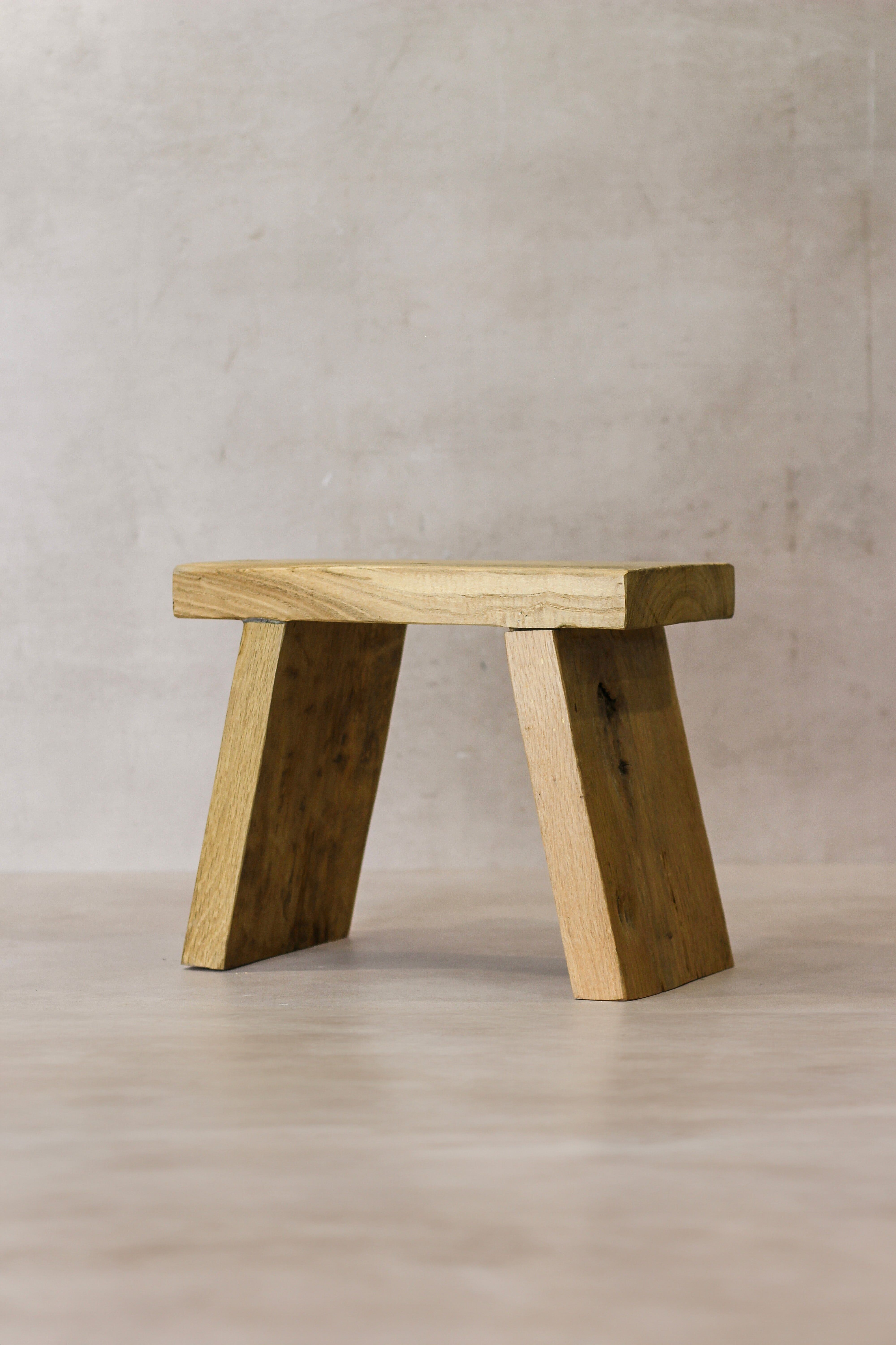 Vintage Rustic Square Elm Wood Stool - Small - No 7