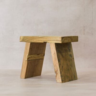 Tabouret carré rustique vintage en bois d'orme - Petit - N° 8