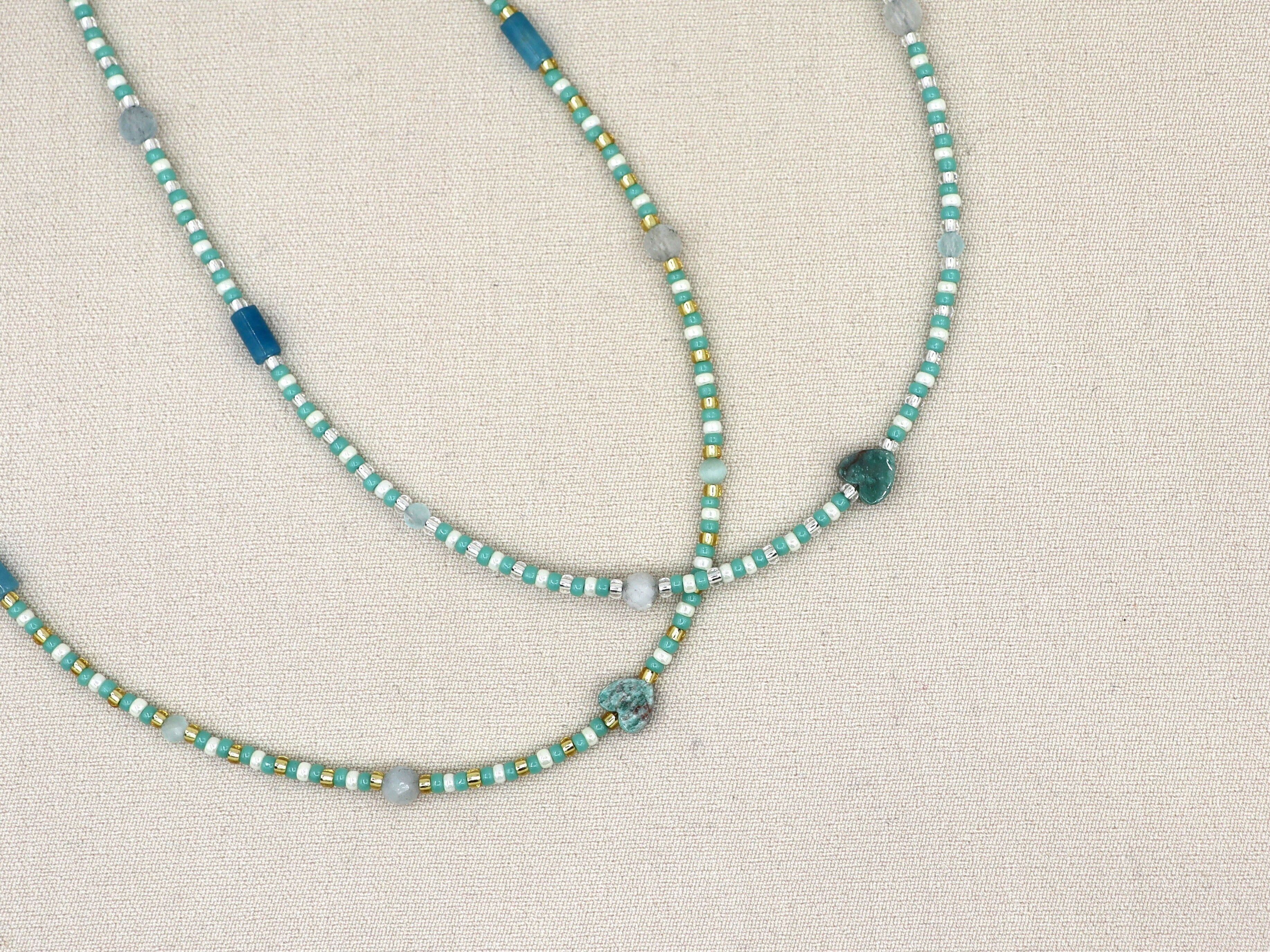 Collana Kirana in acquamarina, acciaio inossidabile argento o oro