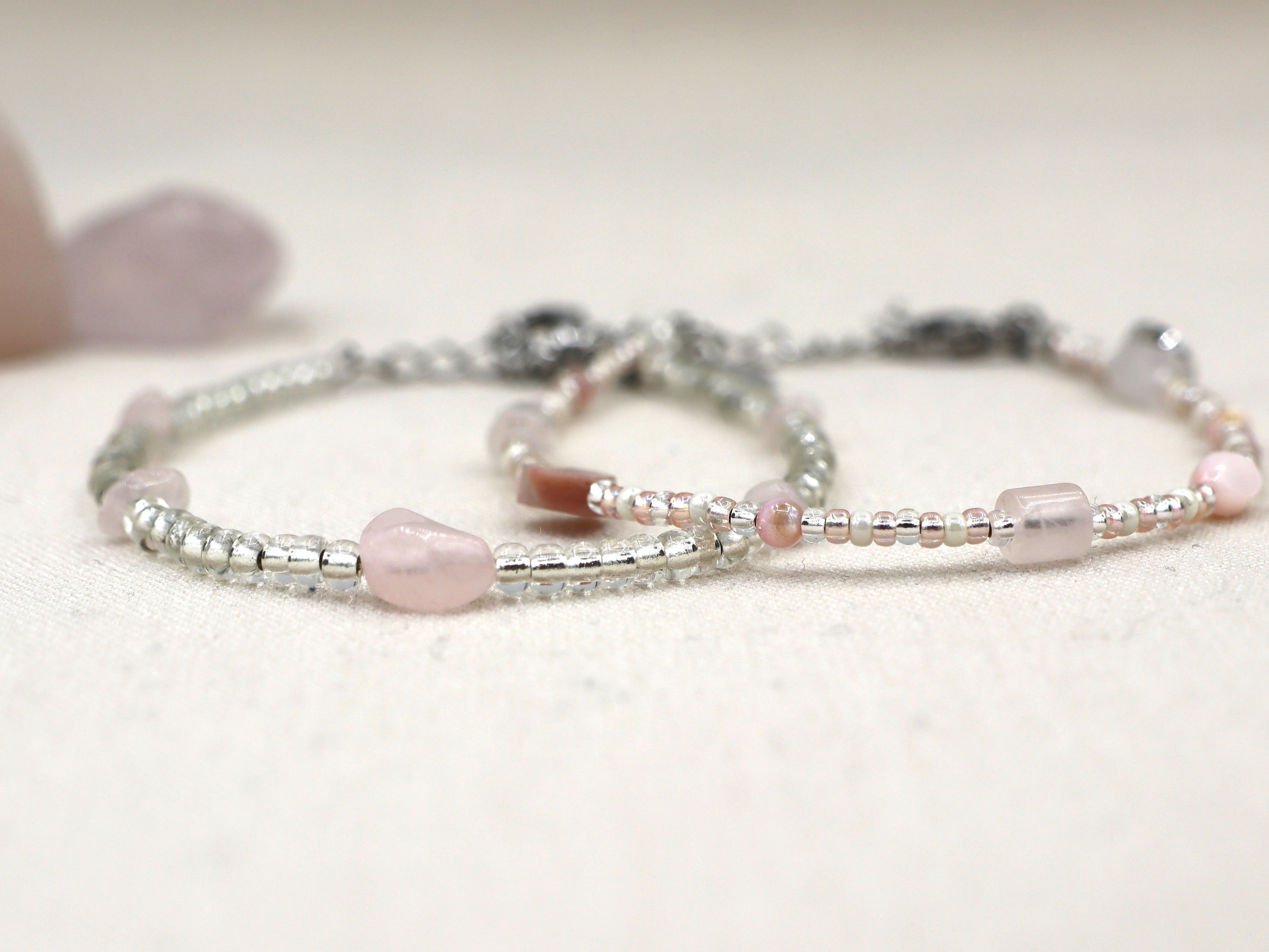 Bracciale Kirana in quarzo rosa, acciaio inossidabile argento o oro