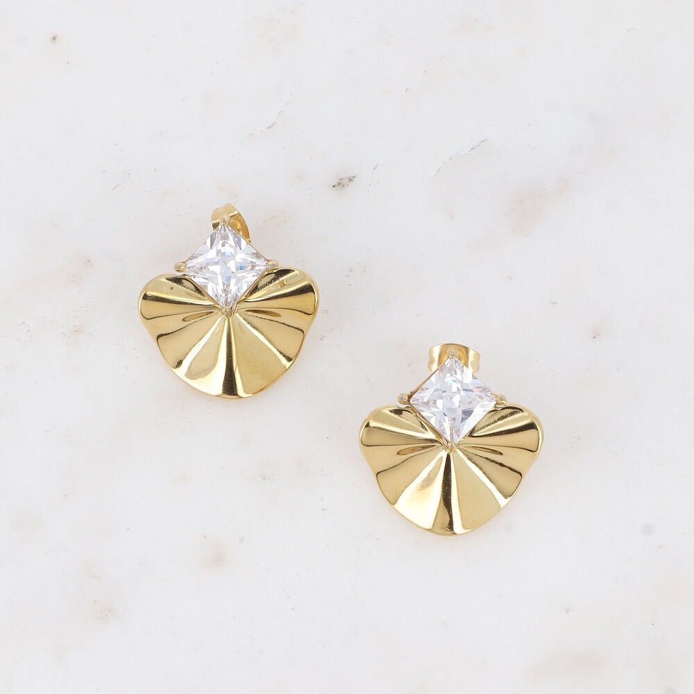 Orecchini a bottone - pezzo ondulato e cristallo quadrato