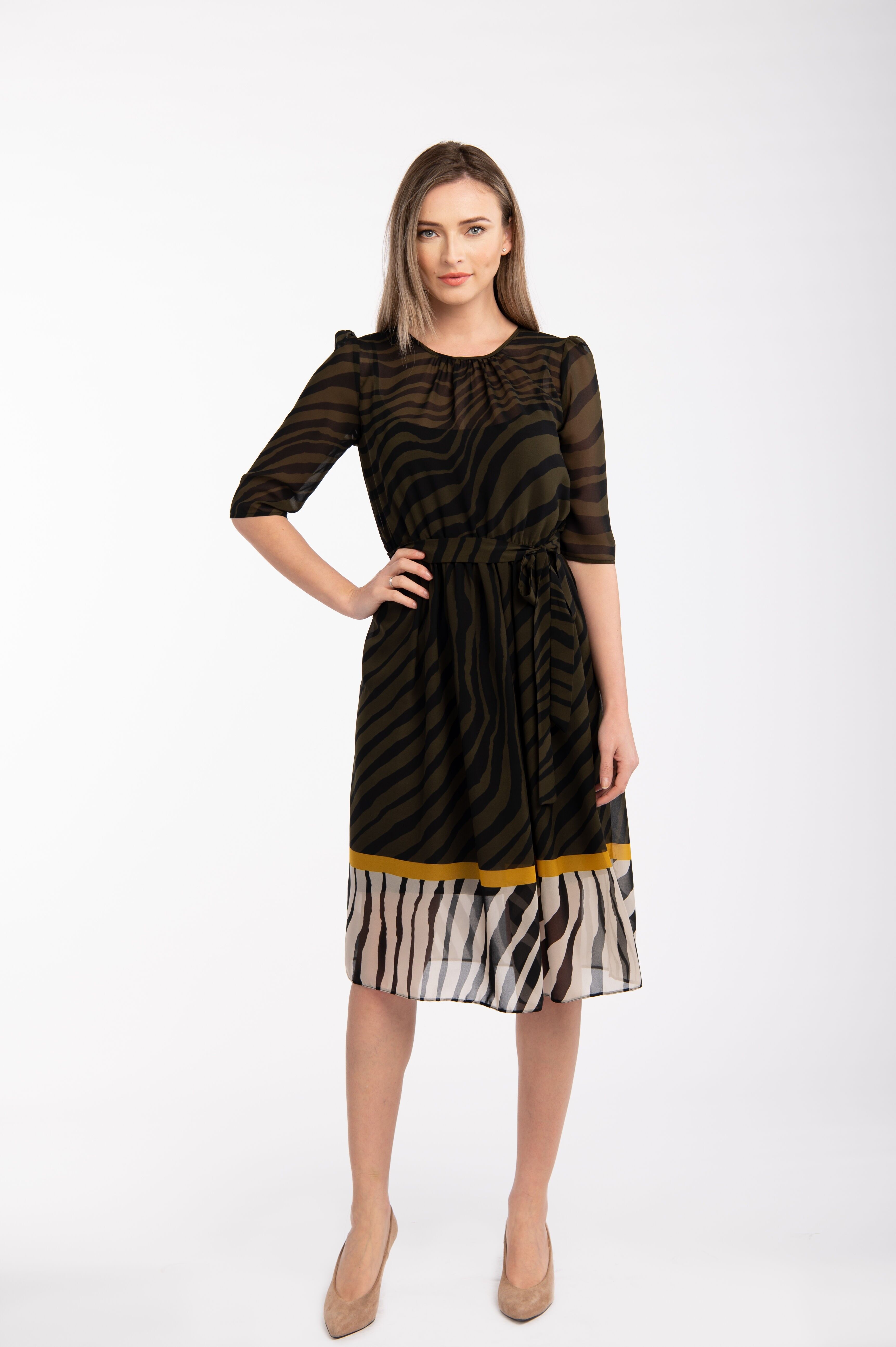 Chiffonkleid mit Animalprint und Borte – Shelly