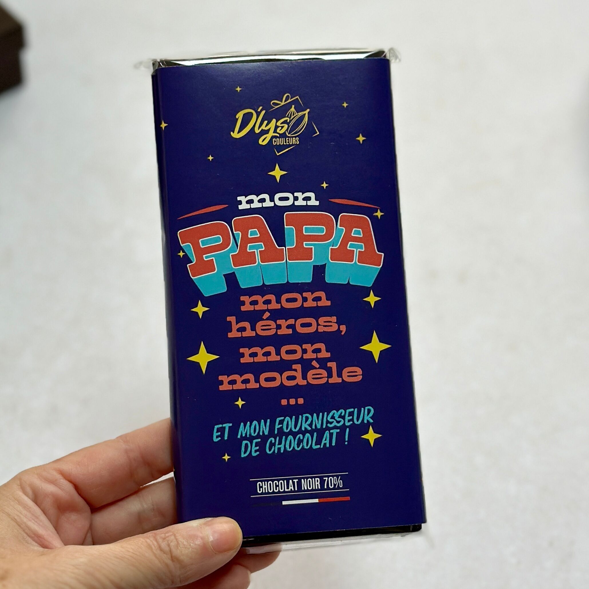 Schokoladentafel "Mein Papa, mein Held, mein Vorbild" - 70% dunkle Schokoladentafel