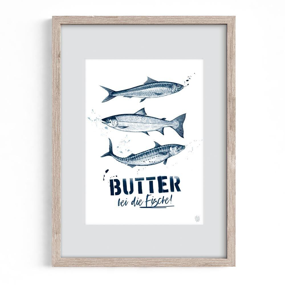 Manifesto marittimo A4 con passepartout - Butter bei die Fische