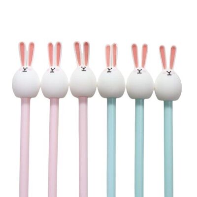 Lot de 6 stylos lapin Bunny Love - 3 roses + 3 bleus