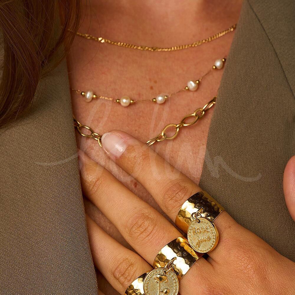 Eudes Halskette - 3 Reihen, Natursteine ​​und ovales Netz