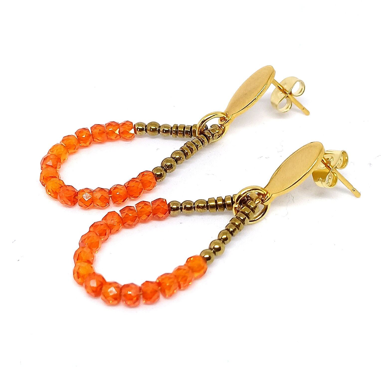 Zirconia gold plated stainless steel earrings orange