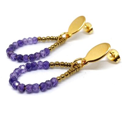 Orecchini in acciaio inossidabile placcato oro con zirconi viola