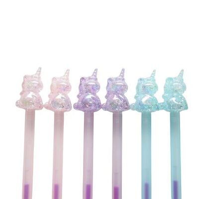 Juego de 6 bolígrafos multicolores Celestia Unicorn: 2 rosas, 2 azules y 2 morados