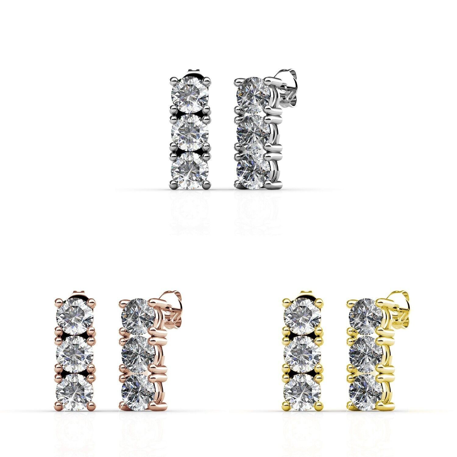 Orecchini Tri - Oro, Oro Rosa, Argento e Cristallo