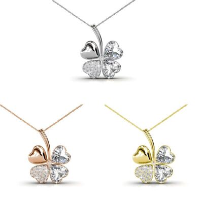 Four Leaf Pendants - Gold, Rose Gold, Silver and Crystal