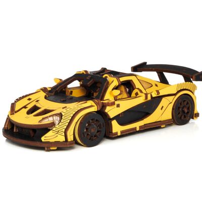 Modèle mécanique 3D de voiture de course jaune, Eco Wood Art, 4042
