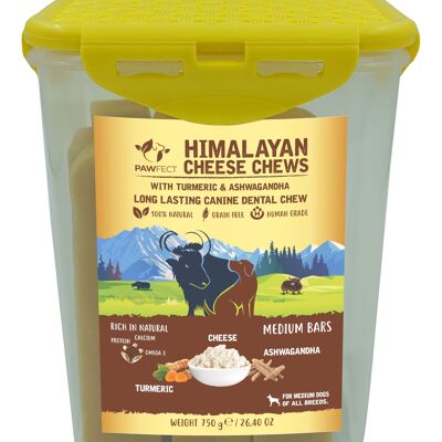 Pawfect Himalayan Cheese Chews con curcuma e ashwagandha | Confezione da 3 masticativi per cani di taglia media (750/g26.45oz) | Senza cereali e glutine | Tutto naturale | Di lunga durata