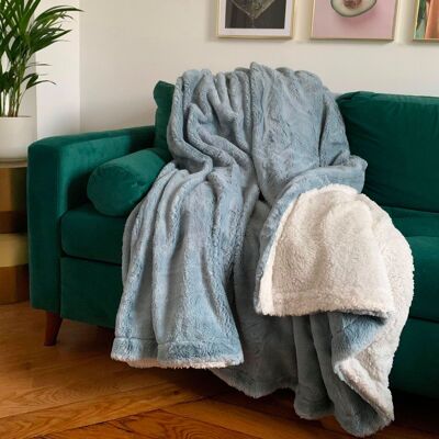 Coperta in pile XL Faux Rabbit 220x240 Blu Grigio