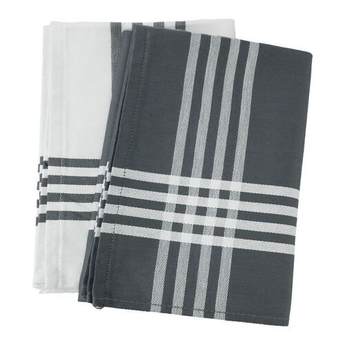 Lot de 2 Duos de torchons assortis bicolores rayés gris 50 x 70