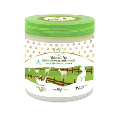 Pawfect Nature's Sip Goat Milk Nutri Booster pour chiens (120 g/4,5 kg).23 oz) | 100 % lait de chèvre | Friandise liquide | Aliment réhydraté | Complément alimentaire | Lait entier en poudre