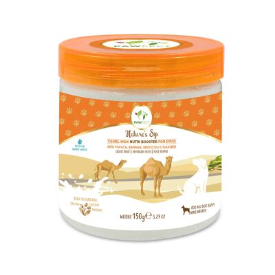 Pawfect Nature's Sip Camel Milk Nutri Booster pour chiens avec papaye, banane, brocoli et graines de lin (150 g/5.29 oz) | Friandise liquide | Aliment réhydraté | Garniture alimentaire | Lait entier en poudre