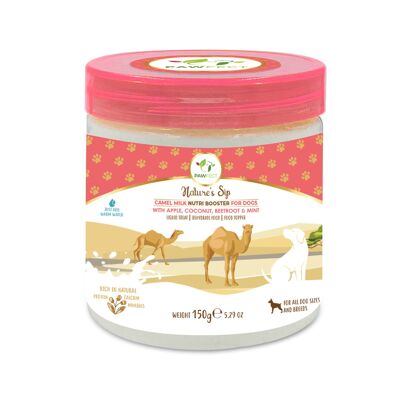 Pawfect Nature's Sip Camel Milk Nutri Booster pour chiens avec pomme, noix de coco, betterave et menthe (150 g/5,5 l).29 oz) | Friandise liquide | Aliment réhydraté | Garniture alimentaire | Lait entier en poudre