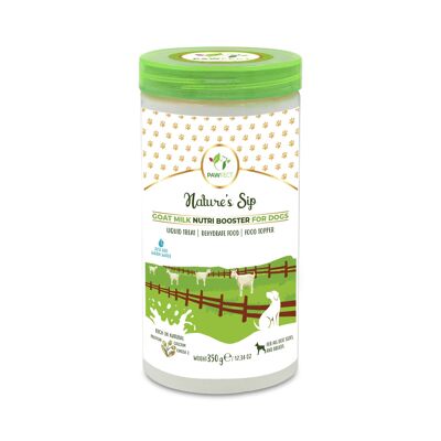 Pawfect Nature's Sip Goat Milk Nutri Booster pour chiens (350 g/12,5 g).34 oz) | 100 % lait de chèvre | Friandise liquide | Aliment réhydraté | Complément alimentaire | Lait entier en poudre