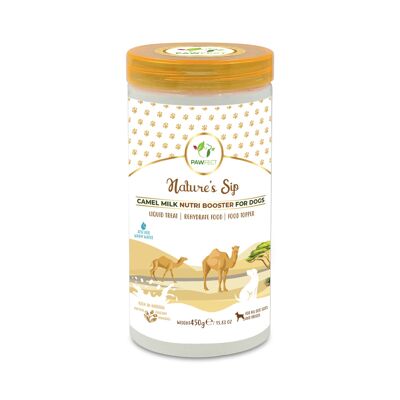 Pawfect Nature's Sip Camel Milk Nutri Booster pour chiens (450 g/15.87 oz) | 100 % lait de chamelle | Friandise liquide | Aliment réhydraté | Complément alimentaire | Lait entier en poudre