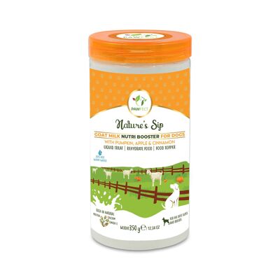 Pawfect Nature's Sip Goat Milk Nutri Booster pour chiens avec citrouille, pomme et cannelle (350 g/12,5 g).34 oz) | Friandise liquide | Aliment réhydraté | Garniture alimentaire | Lait entier en poudre