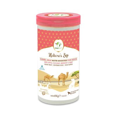 Pawfect Nature's Sip Camel Milk Nutri Booster para perros con manzana, coco, remolacha y menta (450 g/15.87 oz) | Golosina líquida | Alimento rehidratante | Complemento alimenticio | Leche entera en polvo