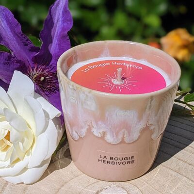 Vela perfumada de hibisco - Recipiente de gres rosa pálido - Hecho a mano - 8 cm (diámetro) | LA VELA HERBÍVORA