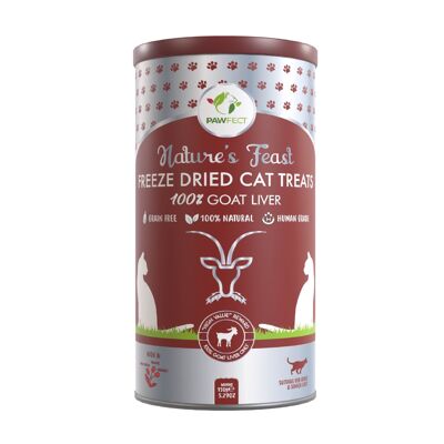 Golosinas liofilizadas para gatos Pawfect Nature's Feast | Golosina de hígado de cabra 100 % natural | Un solo ingrediente | Sin cereales | Complemento alimenticio para gatos (150 g/5.29 onzas)