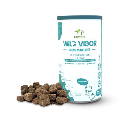 Pawfect Wild Vigor Move Max Bites (70g/2.46oz) | Hip and Joint Supplement for Dogs | Insect Protein | Chondroitin | Glucosamine