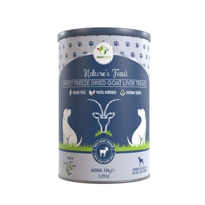 Pawfect Nature's Feast Friandises lyophilisées pour chiens | Friandise au foie de chèvre 100 % naturelle | Ingrédient unique | Sans céréales | Friandise d'entraînement | Complément alimentaire pour chiens (150 g/5 g)29 oz)